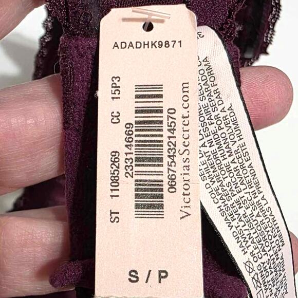 VS Victoria's Secret Lace Underwire Strapless Bandeau Bra Burgundy Small NEW - Picture 4 of 11